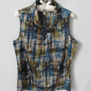Coldwater Creek blue green poly sleeveless blouse top *Sz M*